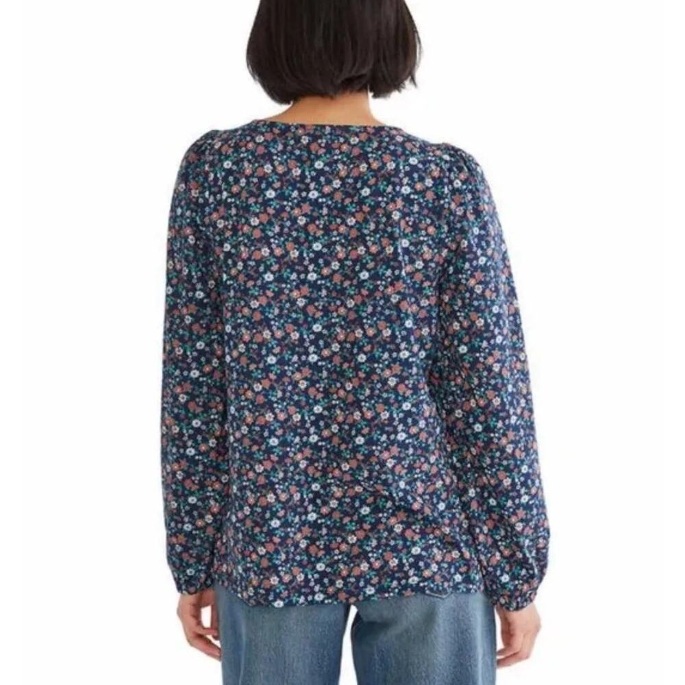 Lucky Brand Blue Floral Long Sleeve Tee Womens Large Square Neck Knit Boho Top - Picture 5 of 11
